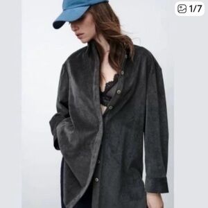 Zara Oversized Fine Wale Corduroy Shirt, Size Large. DARK BROWN. EUC!